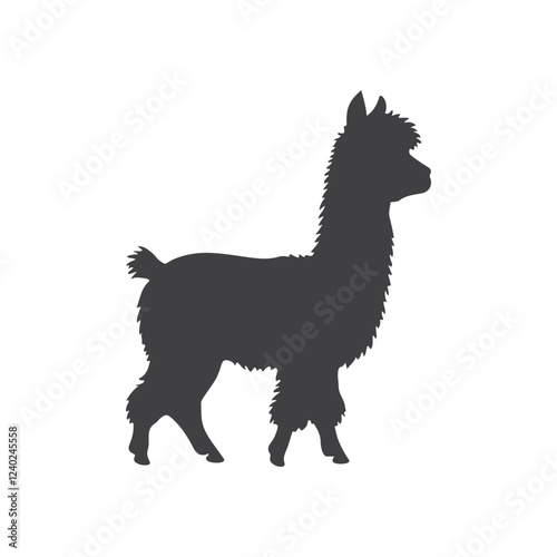 Cute baby alpaca walking silhouette vector flat illustration design on white background.