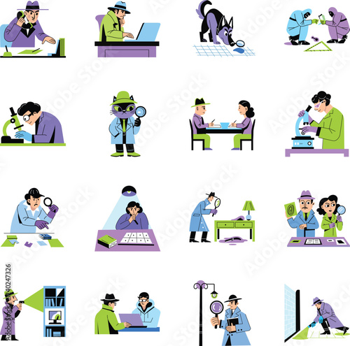 Collection of Flat Style Spy Agent Illustrations 

