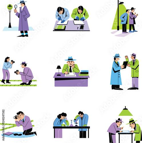 Pack of Flat Style Detective Work Illustrations 
