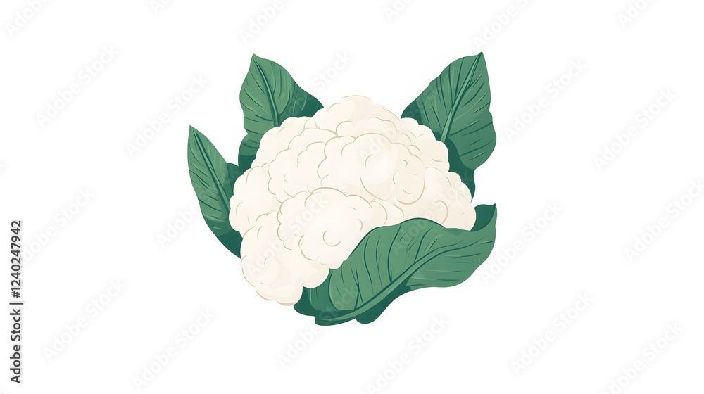 Obraz premium Fresh Cauliflower Head with Green Leaves