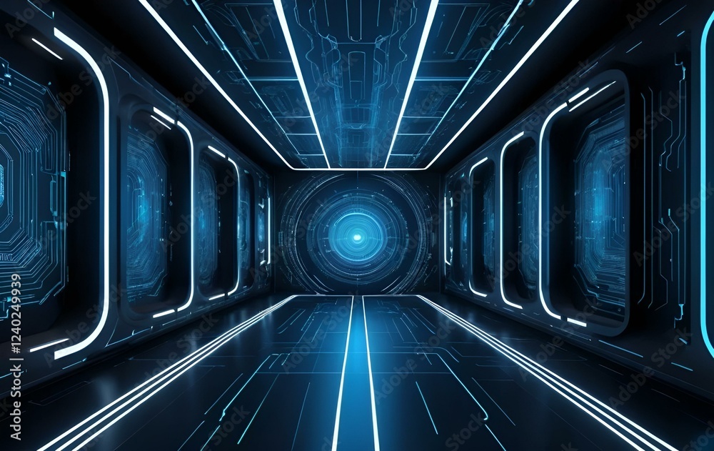 Naklejka premium Blue cyber background image, diagonal, spatial stereoscopic, light texture banner