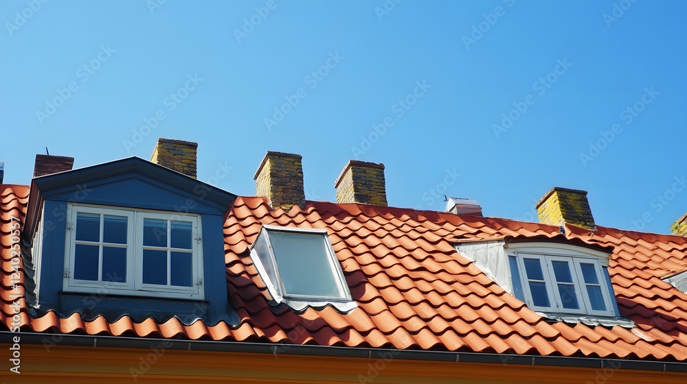 Charming Red Tile Roof with Dormer Windows and Chimneys Charming Red Tile Roof with Dormer Windows and Chimneys