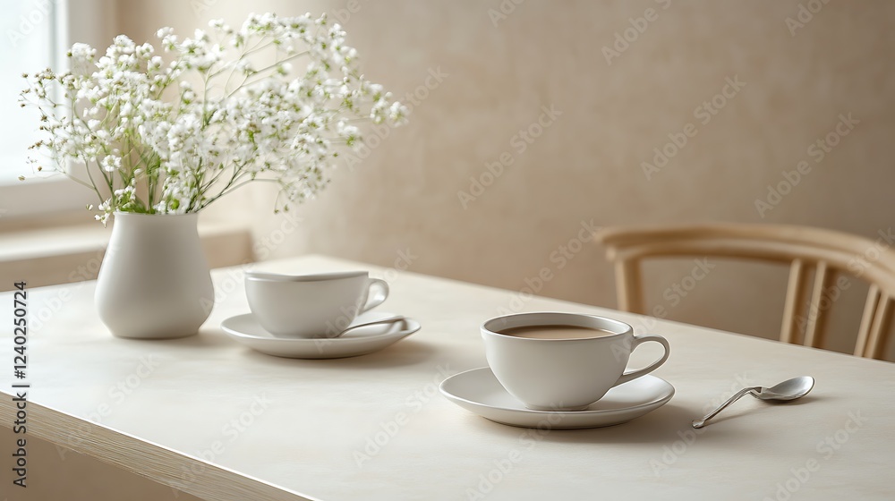 Fototapeta premium Coffee, flowers, calm morning, home