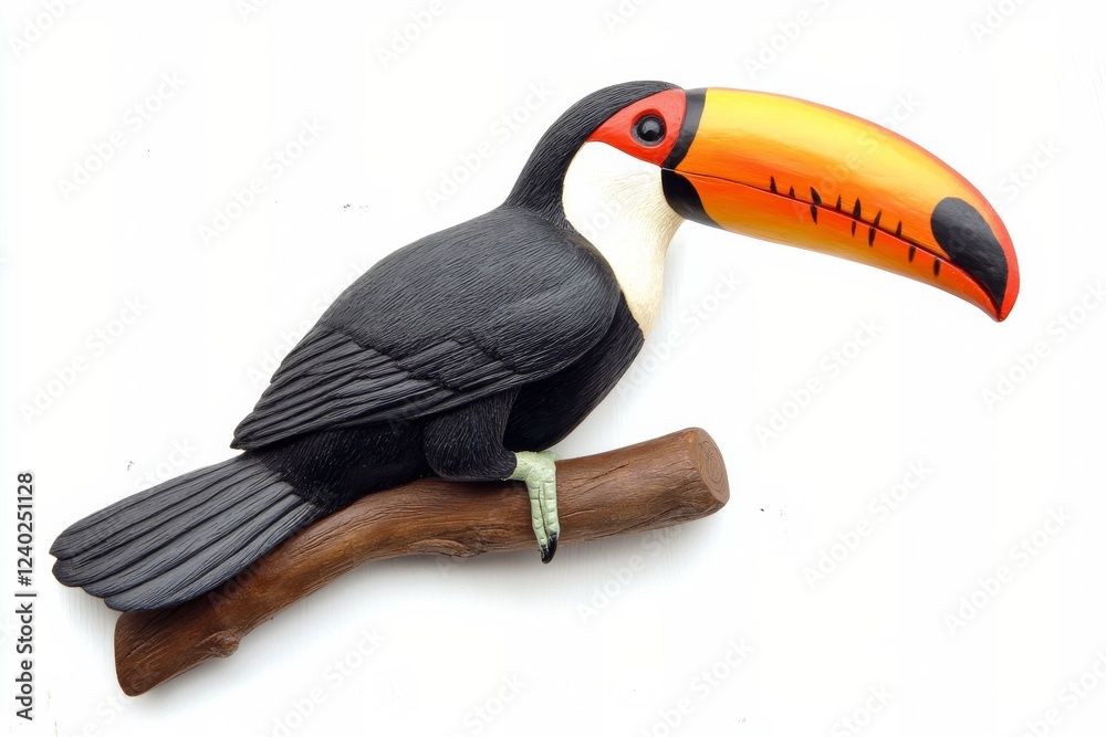 Naklejka premium Colorful toucan perched on a branch in a vibrant nature habitat during daylight