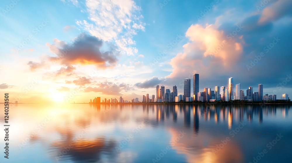 Fototapeta premium dreamlike intelligent city on water urban skyline aesthetic view tranquil environment futuristic concept