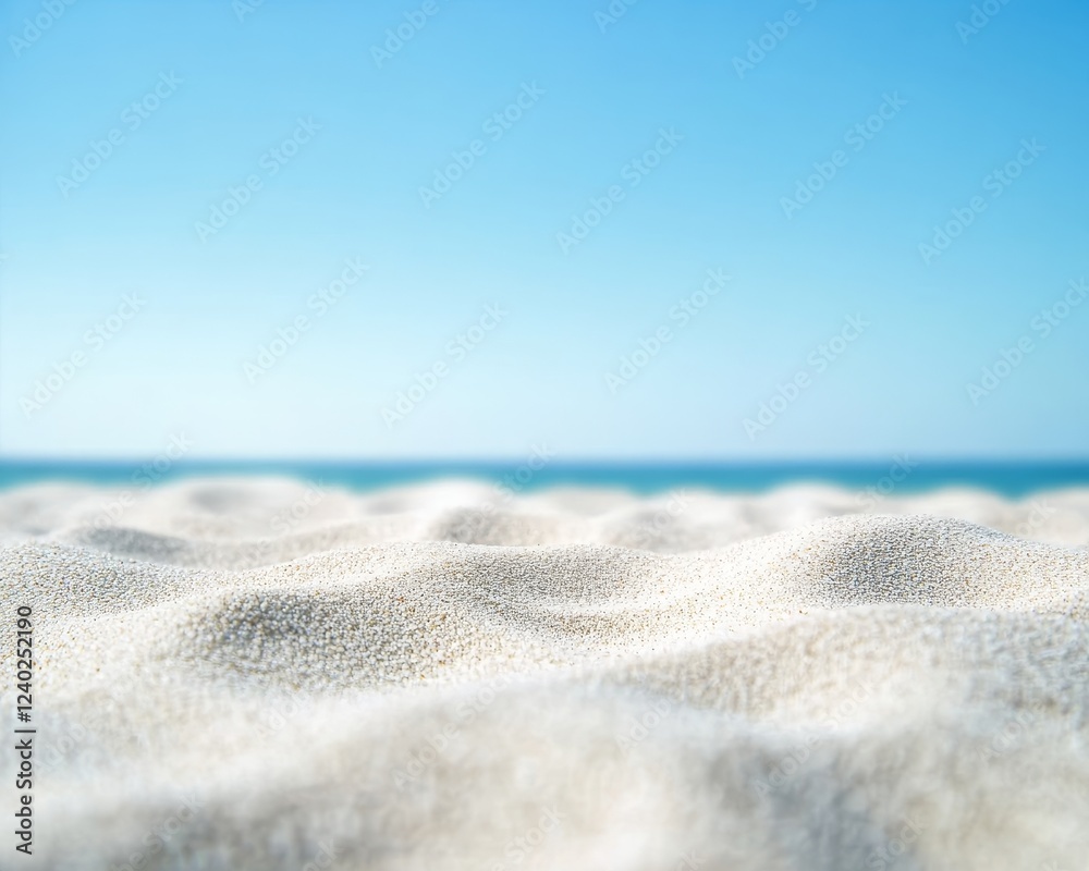 Obraz premium White sand beach, ocean view, summer sky, product display