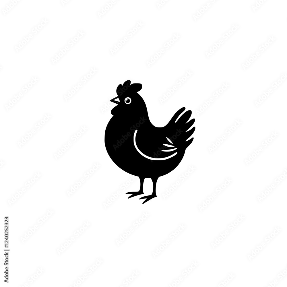 Simple Chicken Silhouette: A Black and White Vector Graphic Simple Chicken Silhouette: A Black and White Vector Graphic