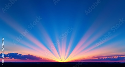 Sun rays sunrise, colorful sky, cloudscape, peaceful horizon, nature background