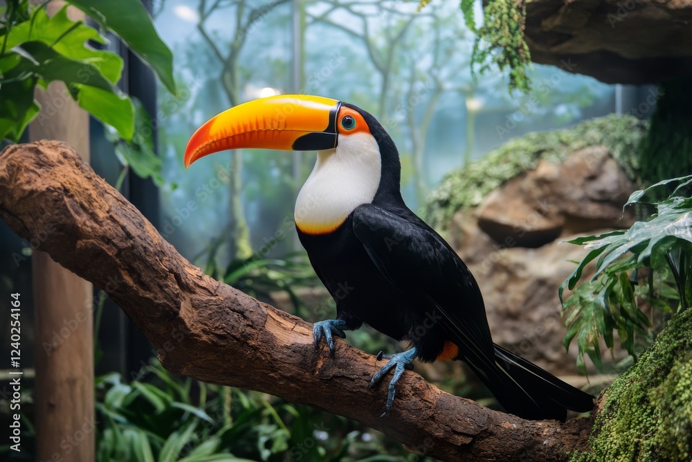 Colorful toucan perched on a branch in a vibrant nature habitat during daylight Colorful toucan perched on a branch in a vibrant nature habitat during daylight