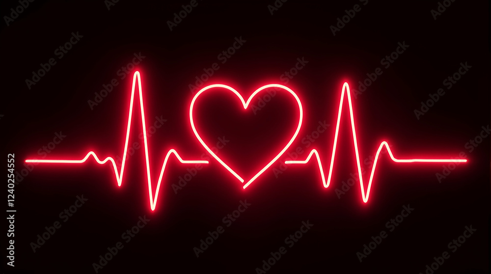 Glowing Red Neon Heartbeat Line Transforming into a Heart Shape on a Black Background Perfect for Health, Love-Themed or Modern Neon Designs and Projects Glowing Red Neon Heartbeat Line Transforming into a Heart Shape on a Black Background Perfect for Health, Love-Themed or Modern Neon Designs and Projects