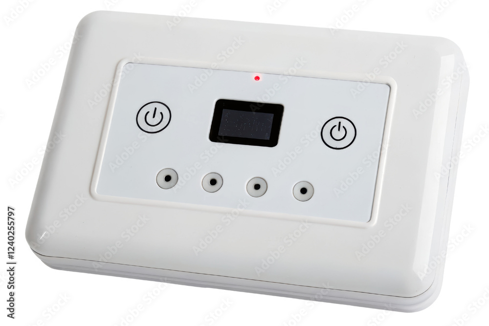 White control panel with buttons and display isolated with transparent background White control panel with buttons and display isolated with transparent background