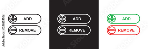 Add and remove round button icons. Plus minus circular web element icon.  isolated on white and black background. vector illustration. EPS 10
