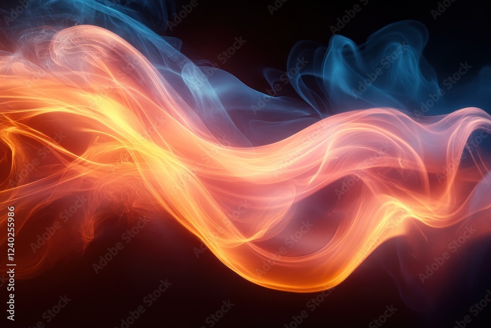 Obraz premium Colorful abstract smoke waves dancing in dark background