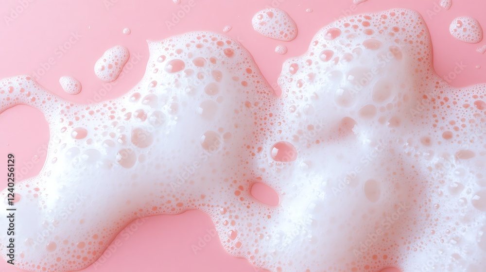 Close-up of white foam with bubbles on pink background. Close-up of white foam with bubbles on pink background.