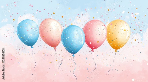 Colorful balloons and confetti celebration in a festive atmosphere
