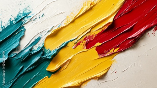 Colorful brush strokes blending red, yellow, and green tones on a textured su...