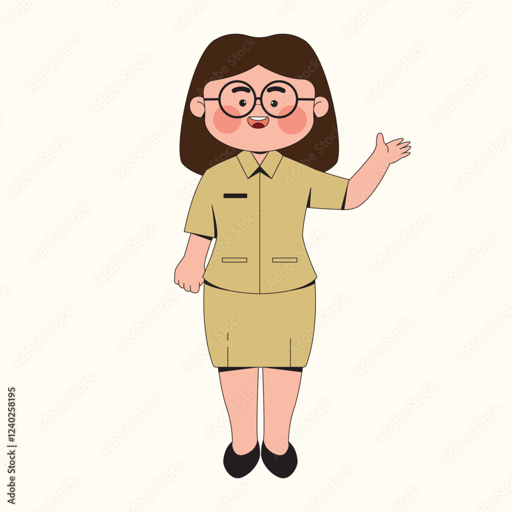Cute Indonesian Female Teacher Character Illustration Cute Indonesian Female Teacher Character Illustration