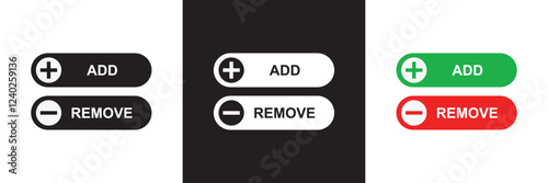 Add and remove round button icons. Plus minus circular web element icon.  isolated on white and black background. vector illustration. EPS 10