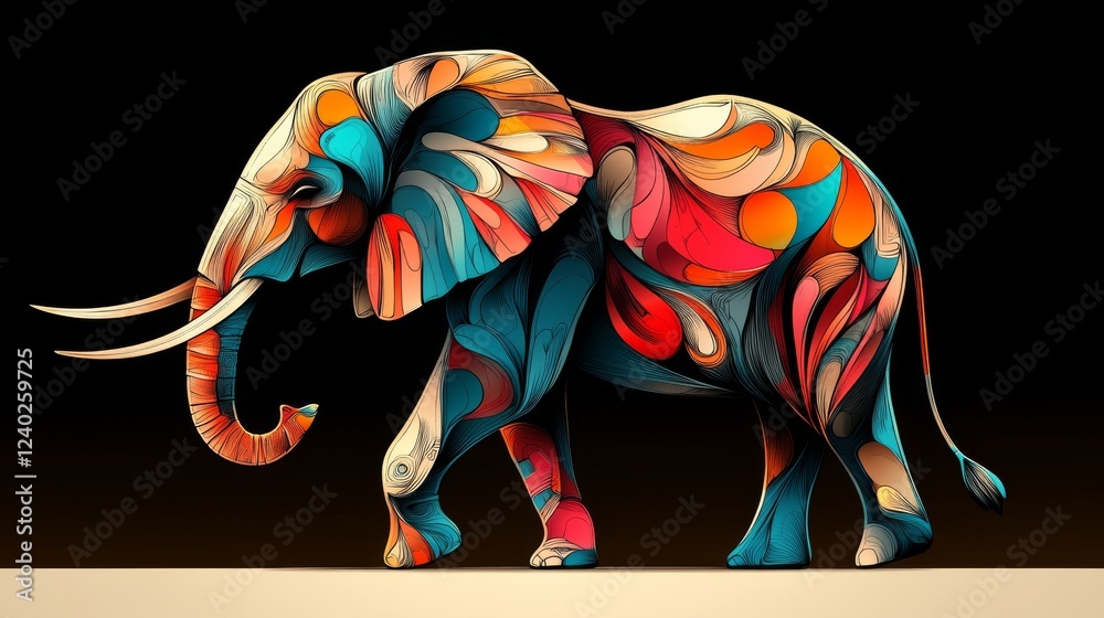 Obraz premium Vibrant elephant in colorful abstract line art for creative design