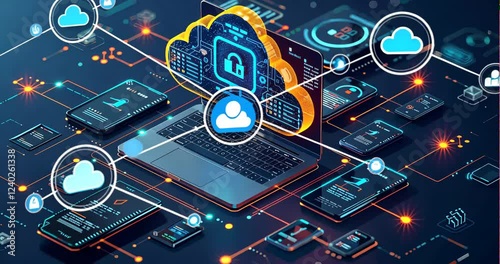  IT specialist managing cloud servers from a laptop