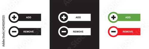 Add and remove round button icons. Plus minus circular web element icon.  isolated on white and black background. vector illustration. EPS 10