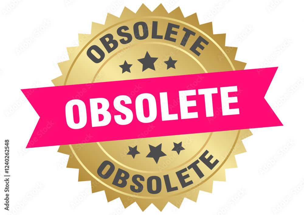 obsolete. obsolete round pink and gold label isolated on transparent background obsolete. obsolete round pink and gold label isolated on transparent background