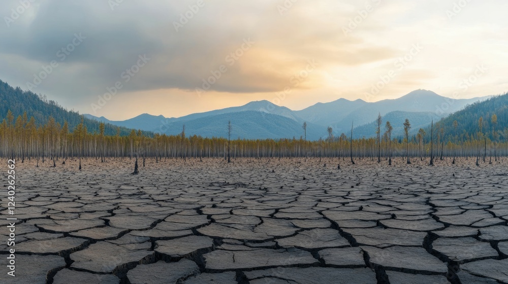Fototapeta premium Dramatic transition from a lush verdant forest to a desolate barren wasteland landscape creating a stark visual contrast of destruction and environmental decay The haunting