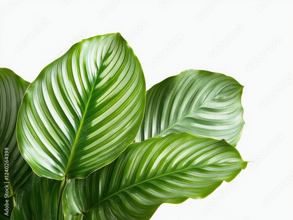 Vibrant Green Leaves with Stylized Ridges on a White Background Vibrant Green Leaves with Stylized Ridges on a White Background