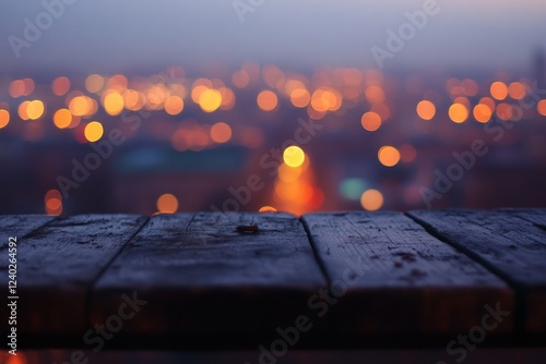 City skyline at dusk with blurred lights creating a dreamy atmosphere