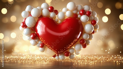 Colorful heart decoration surrounded by orbs with soft golden background for ...