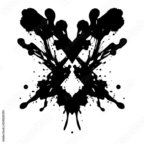 Abstract Ink Rorschach Art: A Bold, Black and White Surreal Design. Explore the depths of the subconscious with this mysterious and intriguing visual masterpiece.