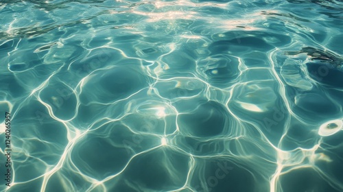Bright sun reflecting on calm turquoise water rippling gently at midday