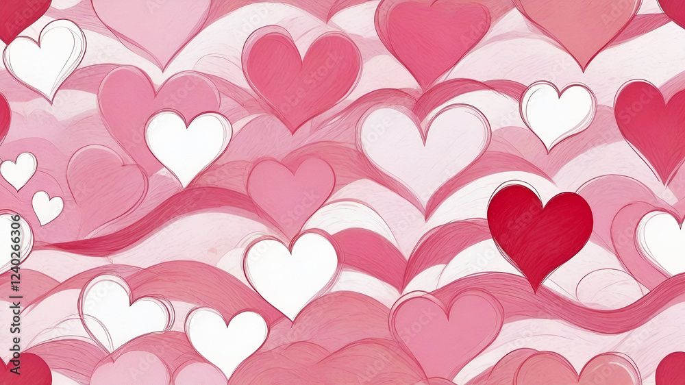 grainy textured pink red white hearts and waves valentine background with copy space for text grainy textured pink red white hearts and waves valentine background with copy space for text