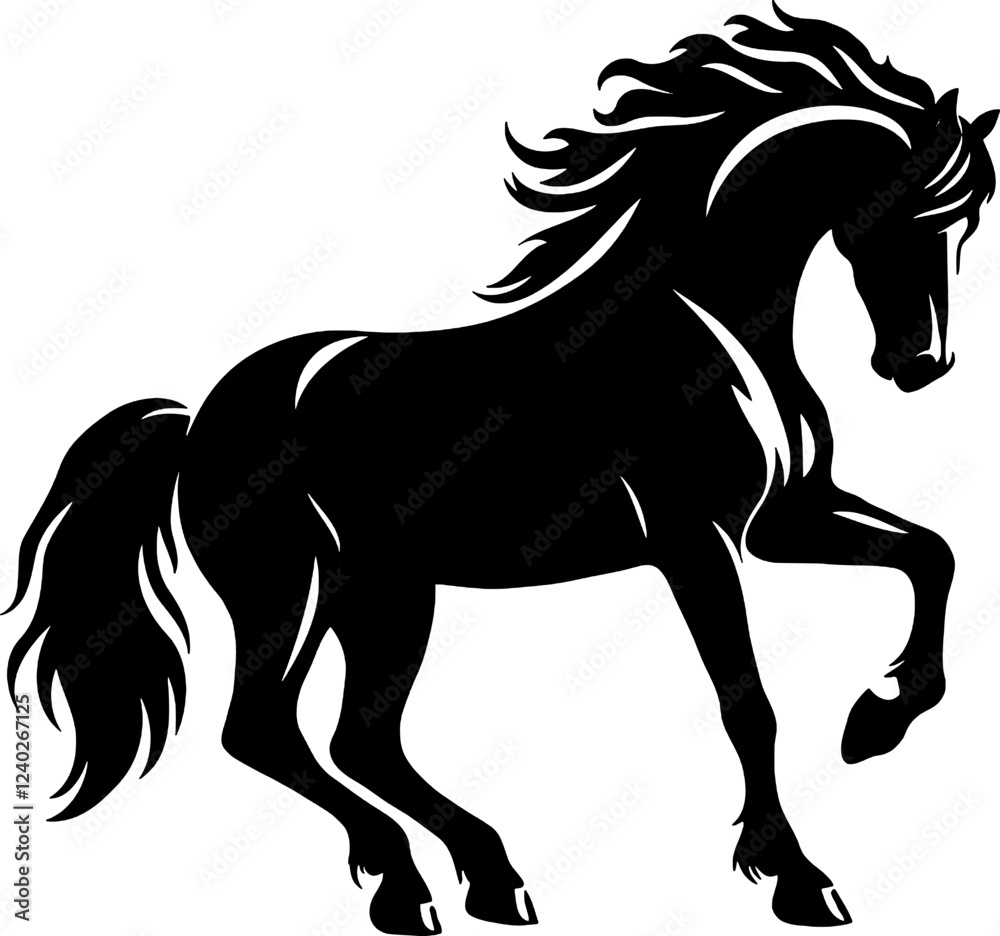Fototapeta premium A Horse with beautiful mane and tail rearing up vector design