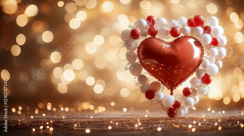 Colorful heart decoration surrounded by orbs with soft golden background for ...