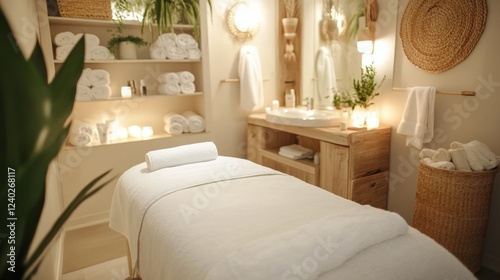 Cozy bedroom with fresh linens and greenery creating a relaxing atmosphere in...