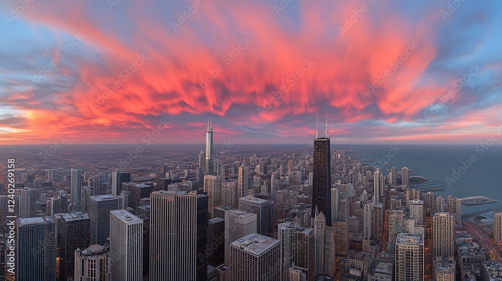 Fototapeta premium Chicago sunset cityscape panorama