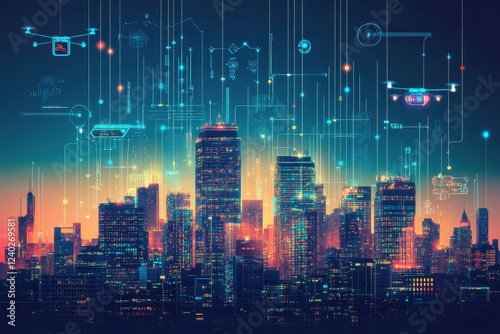 Wallpaper Mural A futuristic cityscape where buildings are made of glass, steel, and innovative eco-friendly materials. Torontodigital.ca