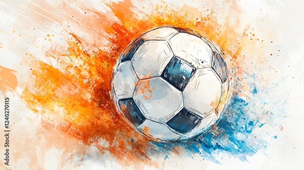 Fototapeta premium Abstract Watercolor Painting Of A Soccer Ball In Motion