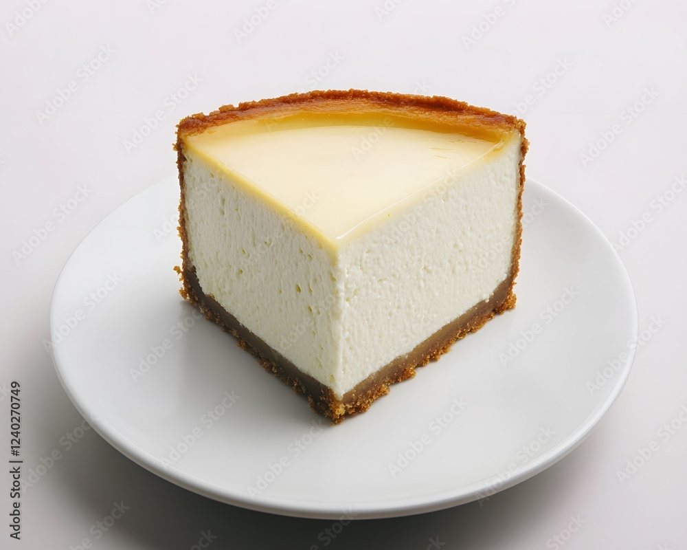 Delicious Creamy New York Style Cheesecake Slice on Plate Delicious Creamy New York Style Cheesecake Slice on Plate