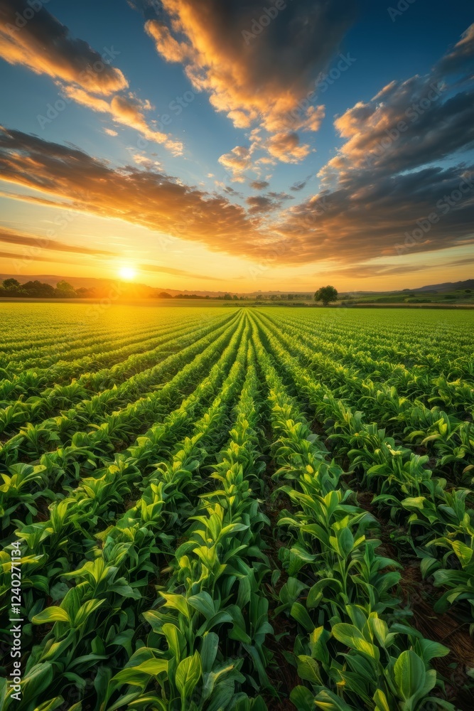 a close up of a field of crops with a sunset in the background a close up of a field of crops with a sunset in the background