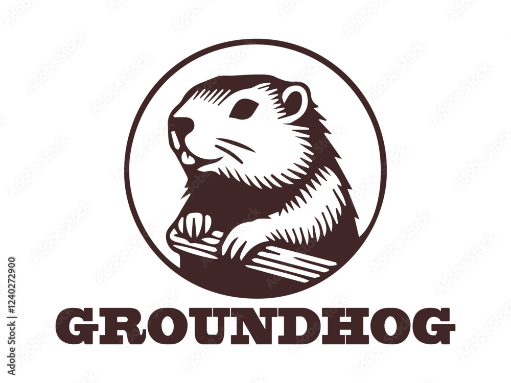 illustration vector logo groundhog on white background view. cute groundhog icon flat on white  background