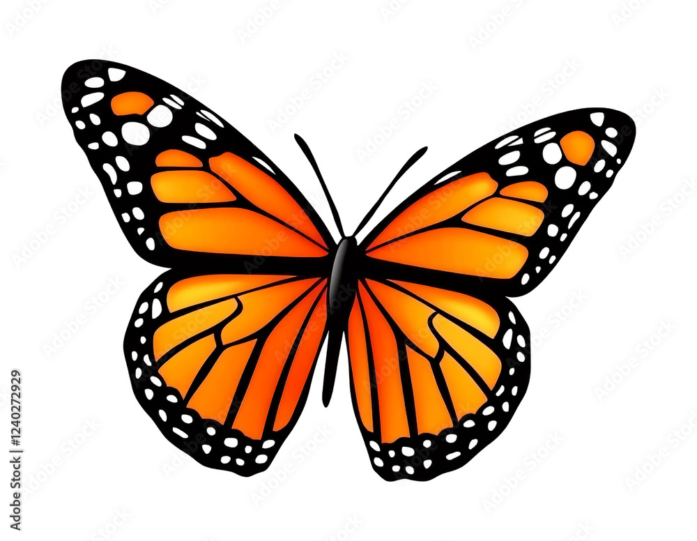 Vibrant orange butterfly with black and white patterns on wings isolated on a transparent background Vibrant orange butterfly with black and white patterns on wings isolated on a transparent background
