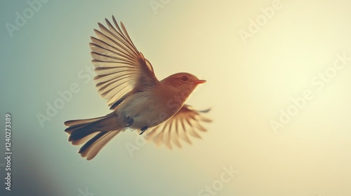 Bird in mid-flight showcasing its beautiful wings against a soft background d...