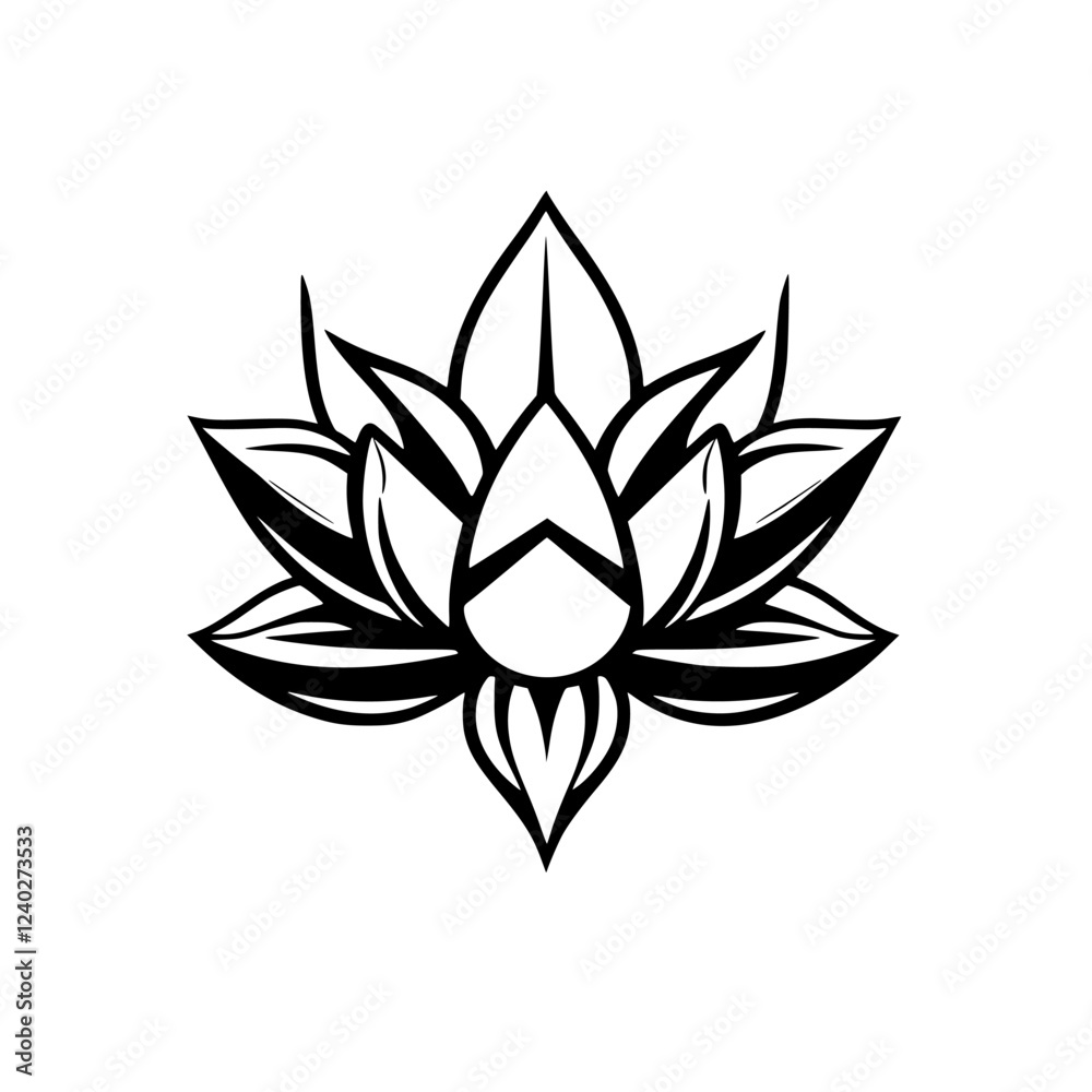 Fototapeta premium Black and White Lotus Flower: Elegant Line Art Botanical Illustration