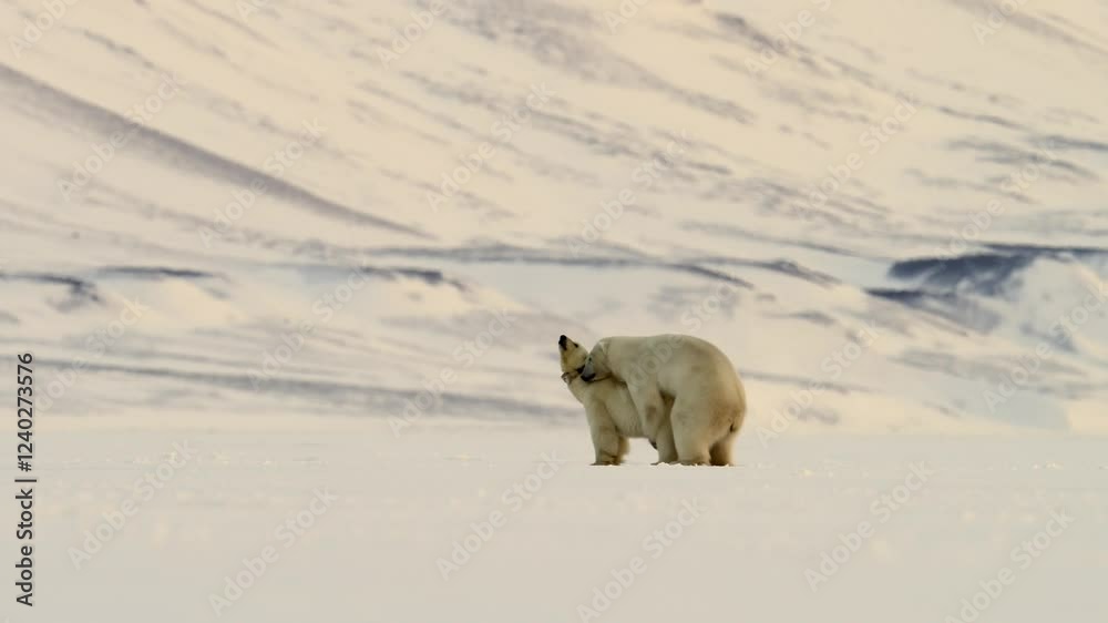 Polar bears mate in the Arctic Circle during spring Courtship involves scent marking and vocalizations Polar bears mate in the Arctic Circle during spring Courtship involves scent marking and vocalizations