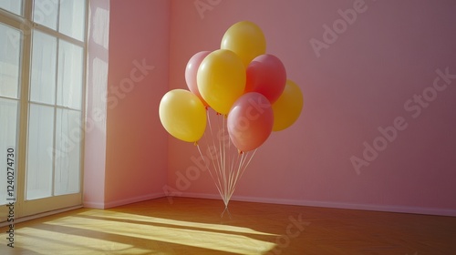Festive colorful balloons in soft hues for a celebration or party decoration ...