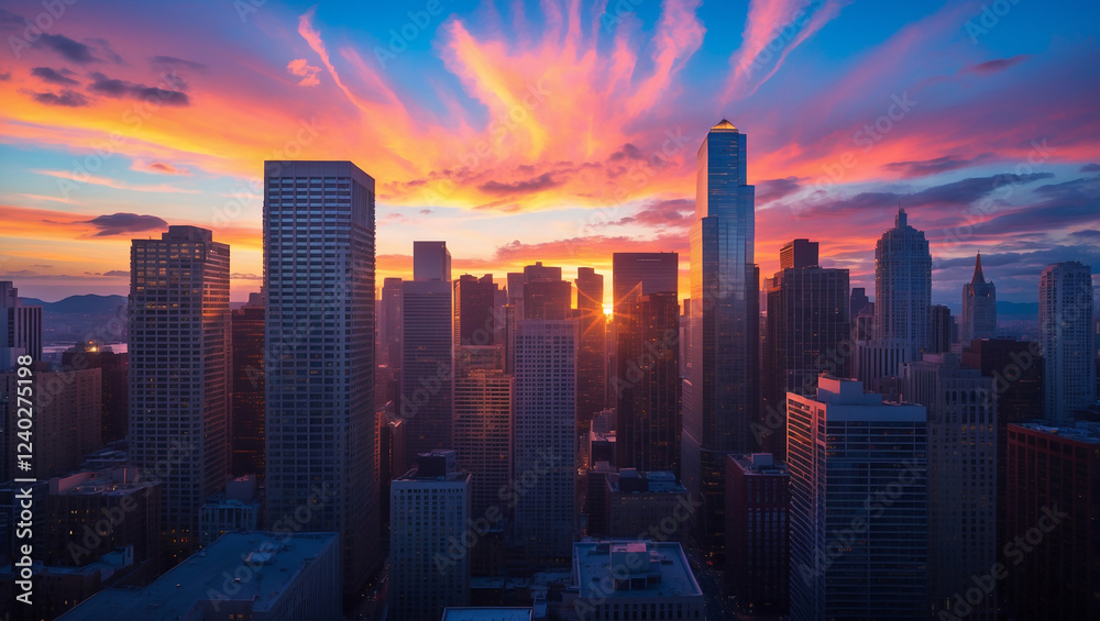 Fototapeta premium Urban Skyline at Sunset