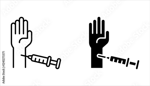 Insulin injecting line icon set. Applying insulin injection outline vector icon. Diabetes symbol on white background