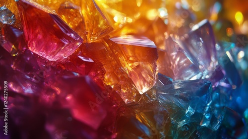 Colorful abstract pattern of translucent shapes with vibrant reflections unde...